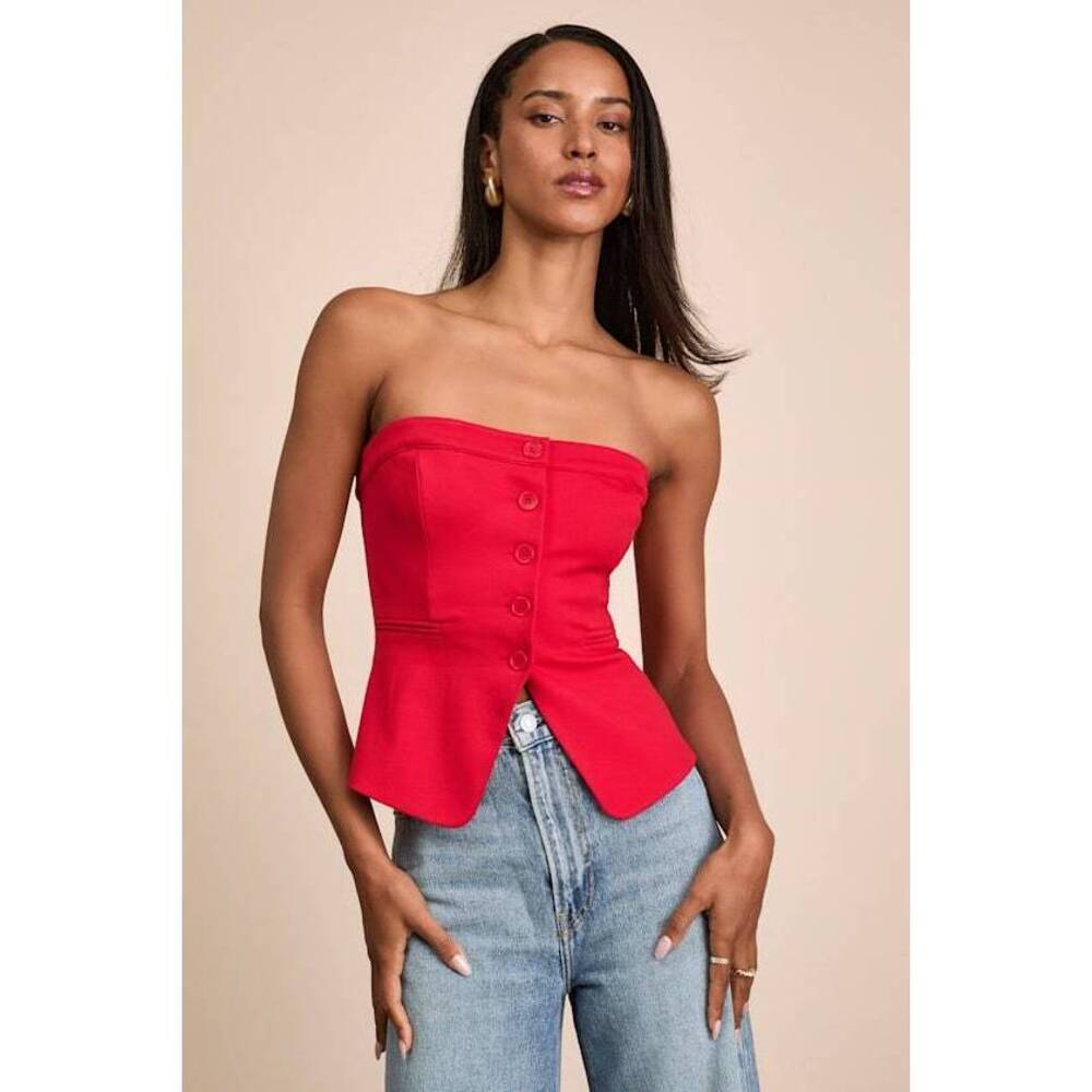 Lulus Sophisticated Ways Red Button-front Cami Vest Top - Size L